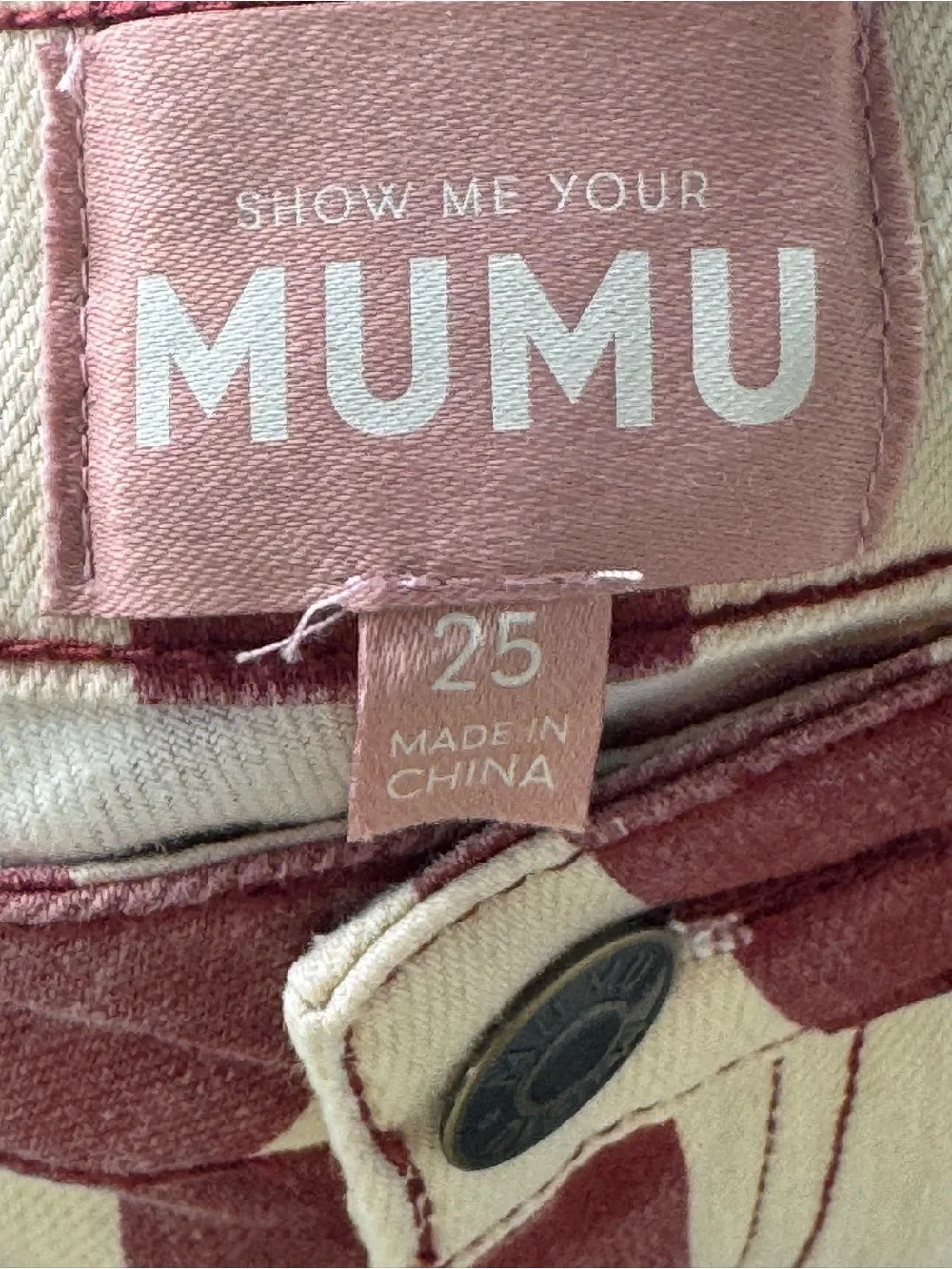 Show Me Your Mumu Berkeley Bell Flare Jeans Size 25 Vintage Red Cream Rodeo Vibe